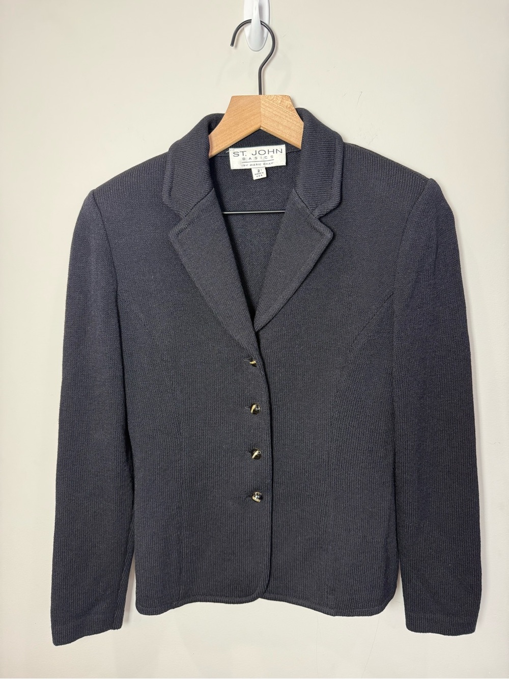 Vintage St. John Basics Marie Gray Black Knit Blazer Jacket Size 2